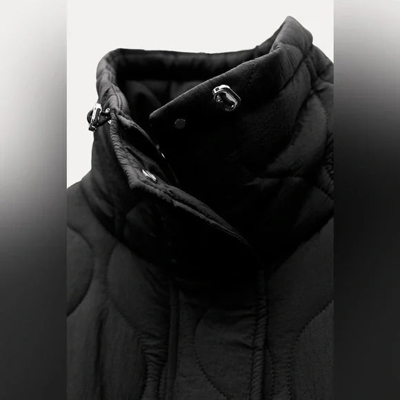 Zara Women's Black Quilted water repellent Jacket fall coat - Picture 8 of 8